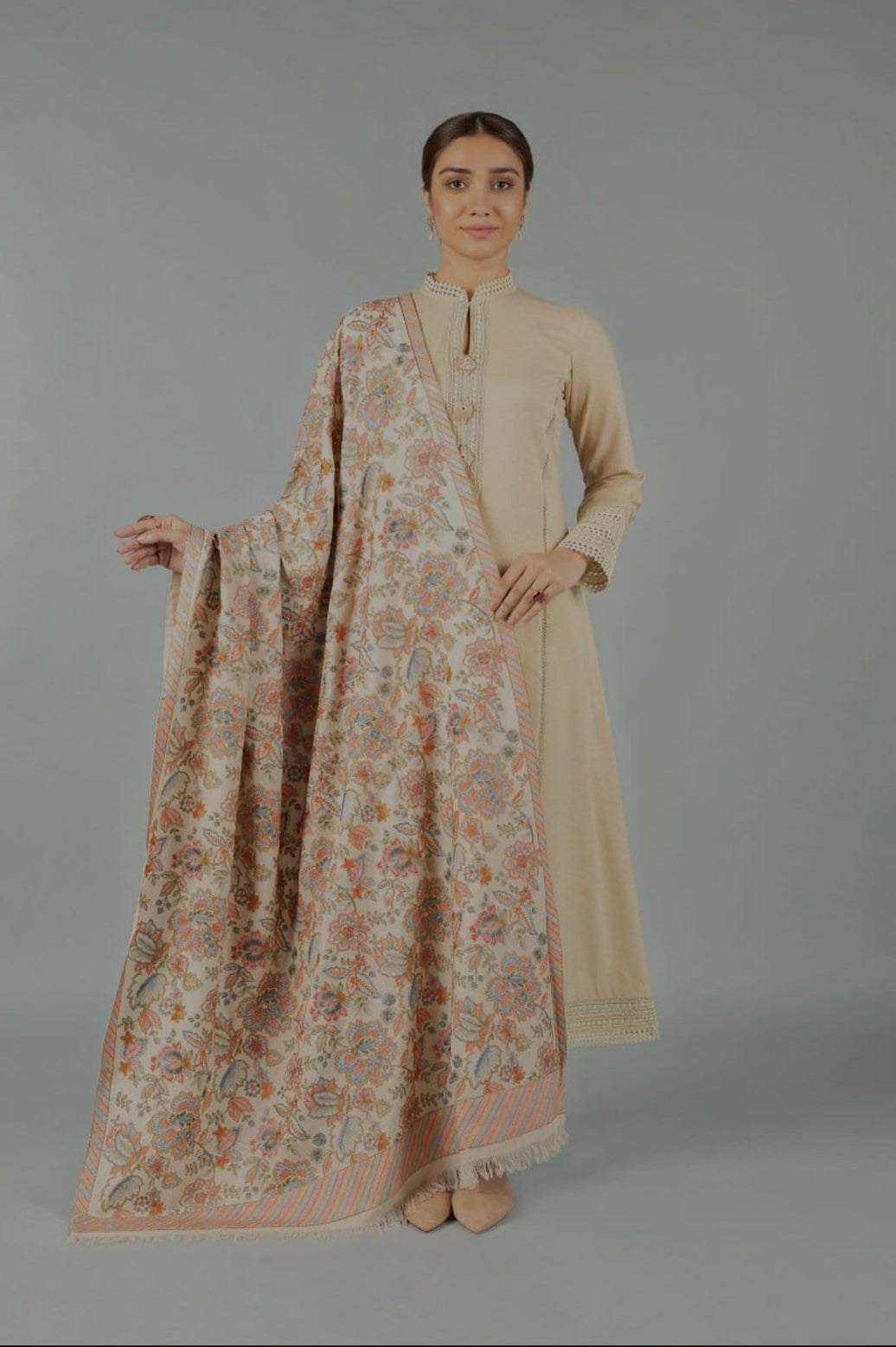 Sarinnah Premium D63-Luxury Formal Heavy Embroidered Karandi Shawl.