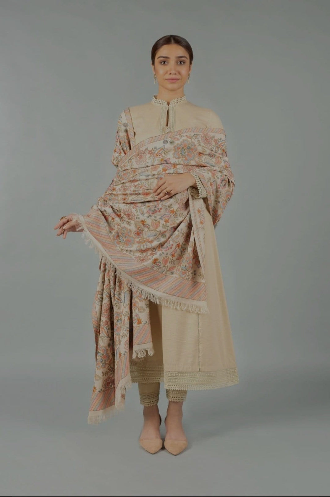 Sarinnah Premium D63-Luxury Formal Heavy Embroidered Karandi Shawl.
