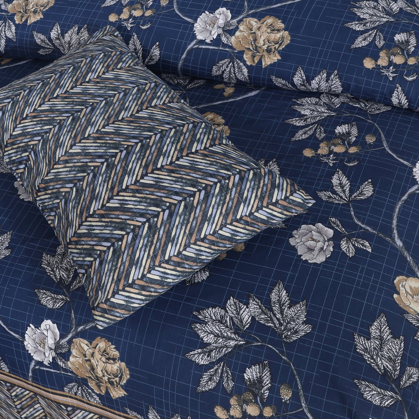 Navy Grid Bed Sheet Set 3 PC