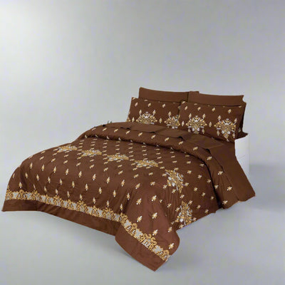 Brown Embroidered Duvet Cover Set (Luxury Sateen)