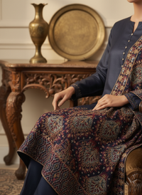 Beselle-Embroidered Karandi Navy Blue Shawl