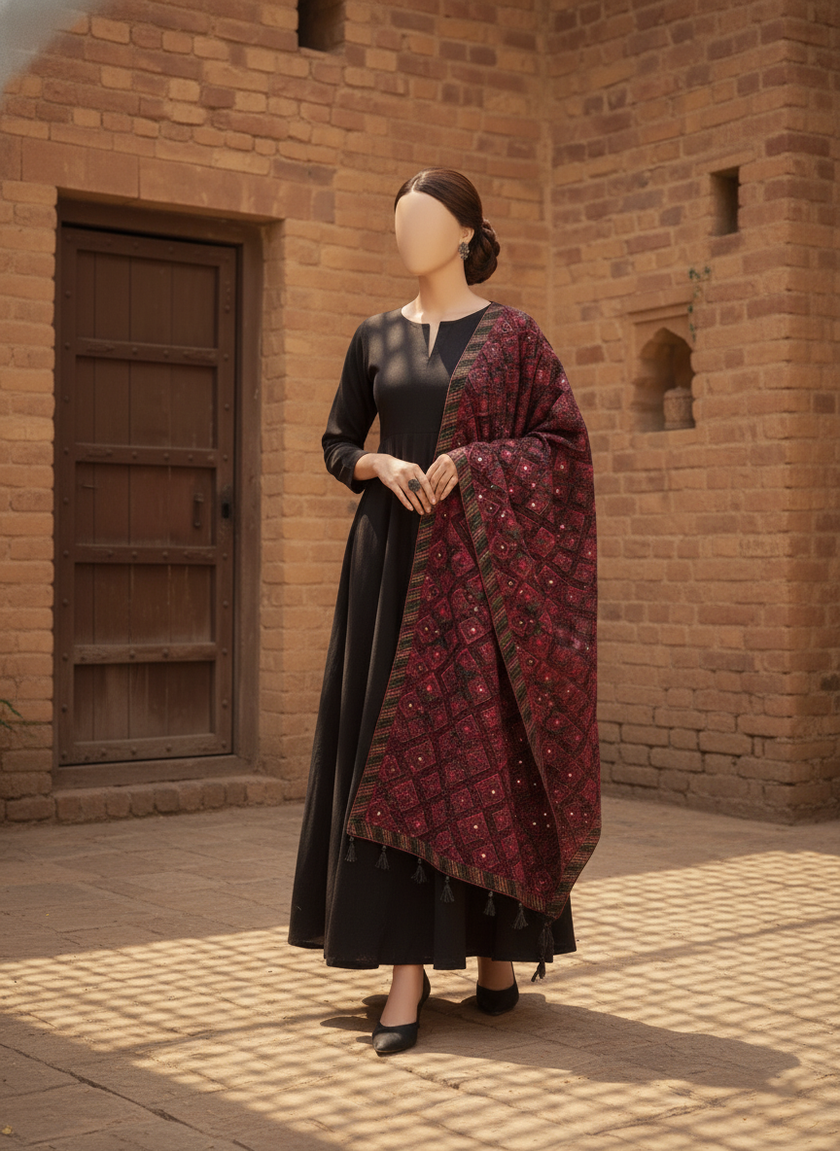 Sarinnah Premium D74-Luxury Formal Heavy Embroidered Karandi Shawl.