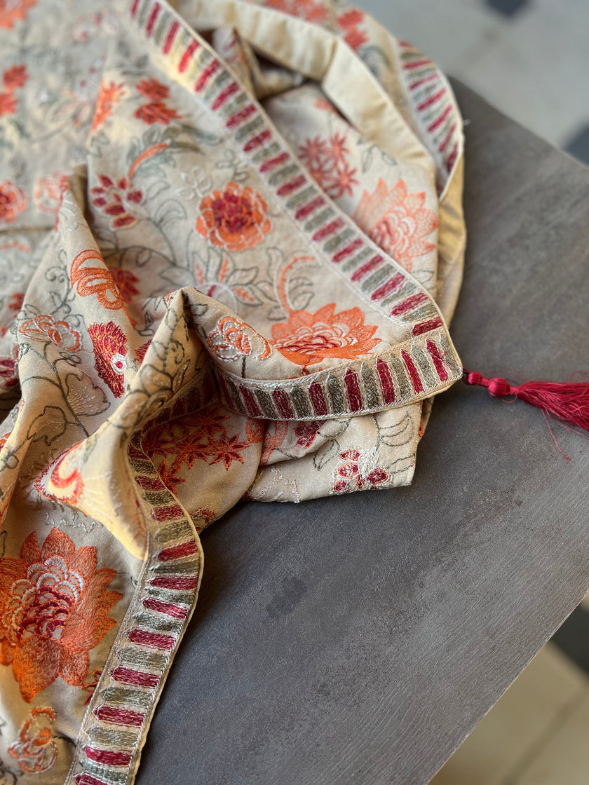 Sarinnah D77-Embroidered Karandi Beige Shawl