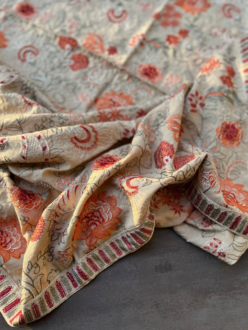 Sarinnah D77-Embroidered Karandi Beige Shawl