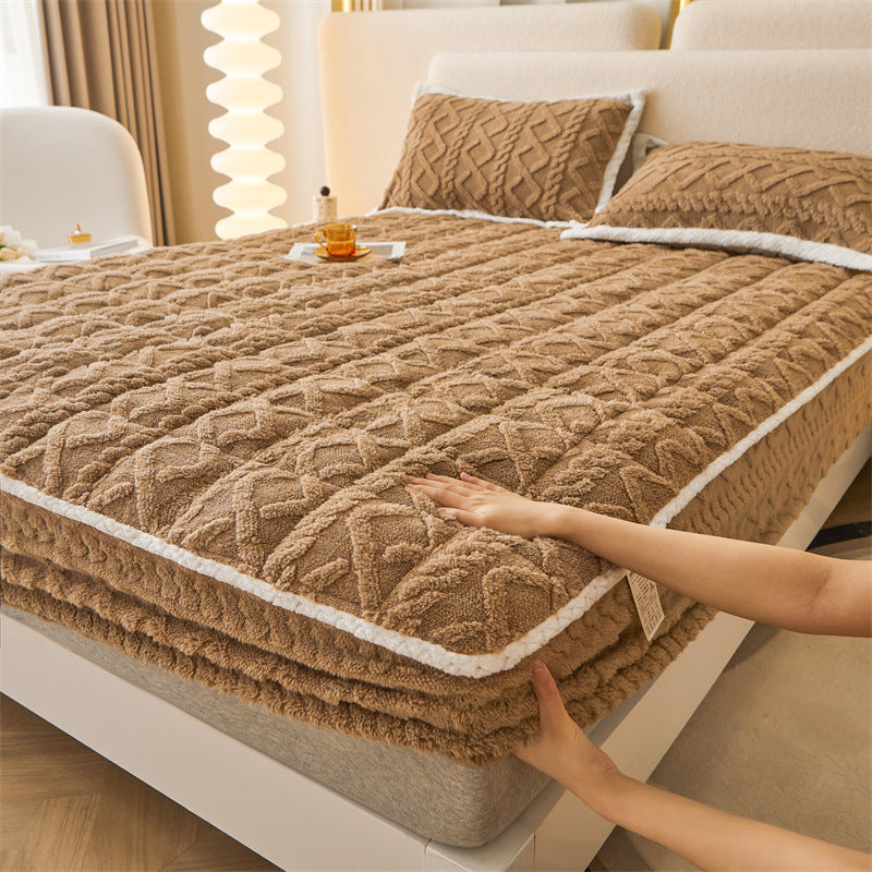 Thermal Corn Velvet Milk Fiber Quilted Fitted Sheet