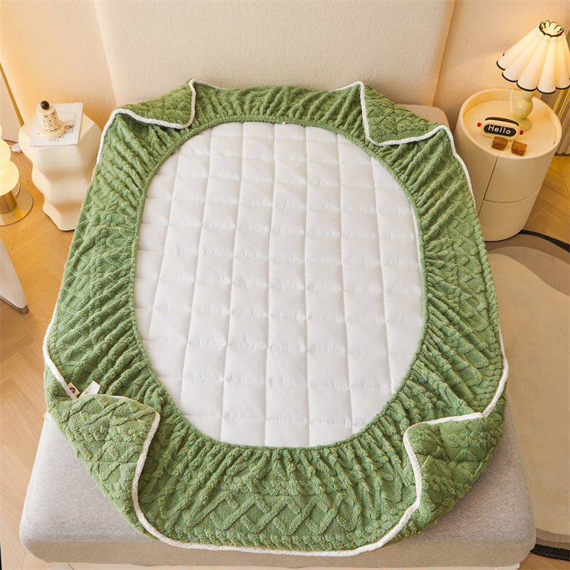 Thermal Corn Velvet Milk Fiber Quilted Fitted Sheet