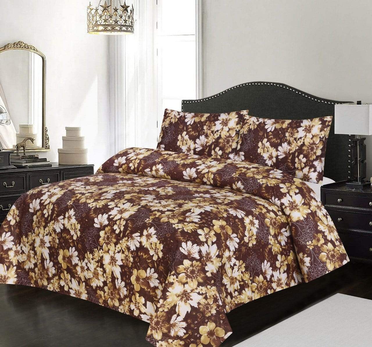 Floral Brown Bed Sheet Set
