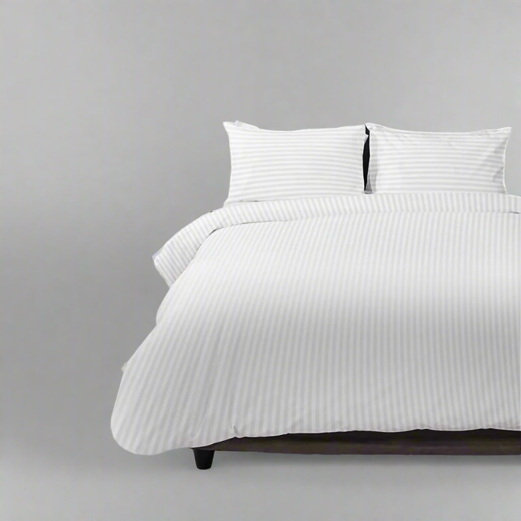 Duvet Cover Set White Sateen Stripe 3PC