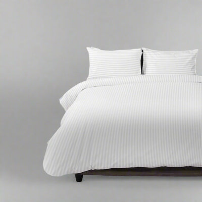 Duvet Cover Set White Sateen Stripe 3PC
